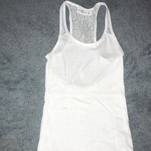 White tank top with lacy floral print on back